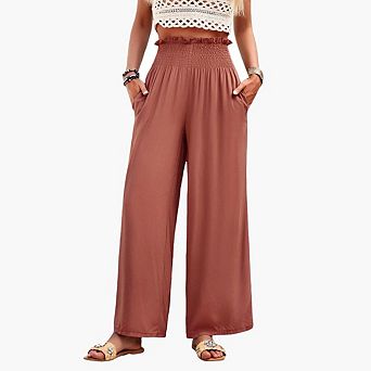 Women's Casual Fashion Smocked Wide-Leg Pants Minimalist Loose Straight-Leg Versatile Daily Trousers