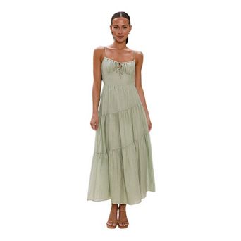 Womens Spaghetti Strap Maxi Dress Sleeveless Tied Dress Casual Flowy Summer Vacation Long Dresses