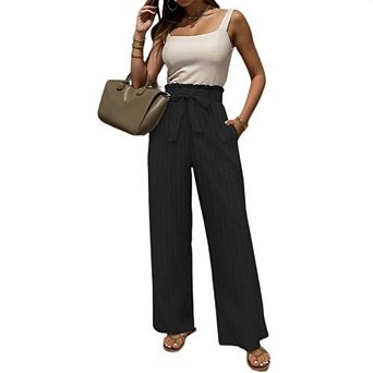 Womens Wide Leg Lounge Pants High Waisted Lightweight Adjustable Tie Knot Loose Trousers with Pocket