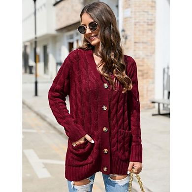 Womens Open Front Cardigan Sweaters Button Down Cable Knit Chunky Fall Winter Outerwear Coats