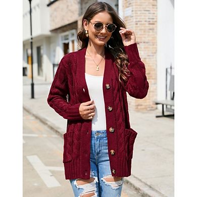 Womens Open Front Cardigan Sweaters Button Down Cable Knit Chunky Fall Winter Outerwear Coats
