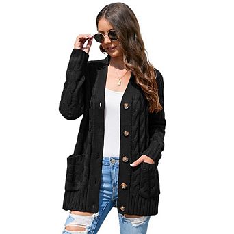 Womens Open Front Cardigan Sweaters Button Down Cable Knit Chunky Fall Winter Outerwear Coats