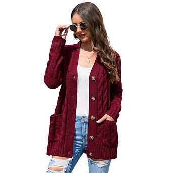 Womens Open Front Cardigan Sweaters Button Down Cable Knit Chunky Fall Winter Outerwear Coats