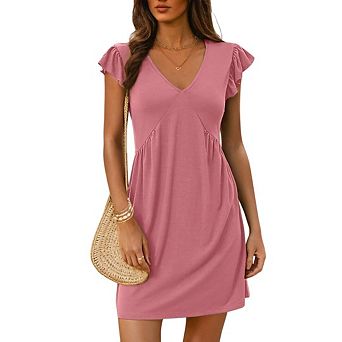 Women's Beach Casual Deep V Neck Loose Ruffle Sleeve Mini Sundress