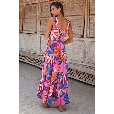 Womens Summer Boho Spaghetti Strap Square Neck Ruffle Casual Flowy Long Dress Beach Swing Maxi Dress
