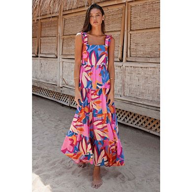 Womens Summer Boho Spaghetti Strap Square Neck Ruffle Casual Flowy Long Dress Beach Swing Maxi Dress