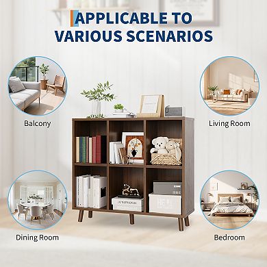 Cube Bookshelf, 6 Cube Storage Organizer Shelf, Display Cabinet with Base, for Living Room