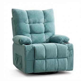 Recliner Chair with Massage & Heat, 360° Swivel Rocking Sofa for Living Room Bedroom Office