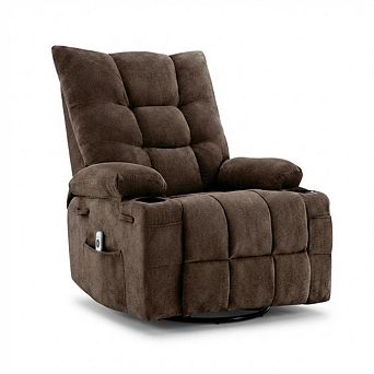 Recliner Chair with Massage & Heat, 360° Swivel Rocking Sofa for Living Room Bedroom Office