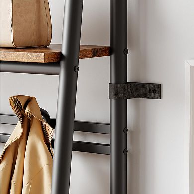 Coat Rack Shoe Bench with 5 Hooks, Hall Trees Entryway Bench with Storage
