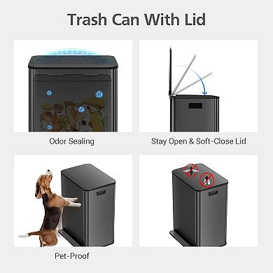 Stainless Steel Trash Can, 16 Gal Step-On Dual Trash Bin