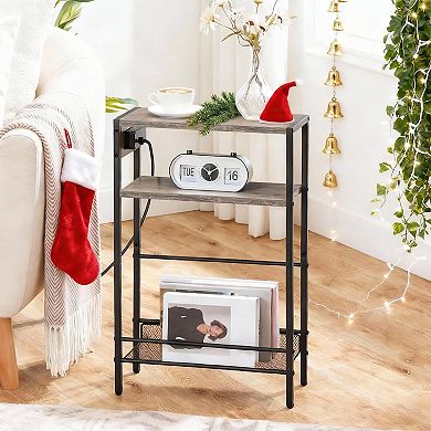 Slim Side Table with USB Outlet Storage 11.8"