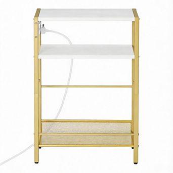 Slim Side Table with USB Outlet Storage 11.8"