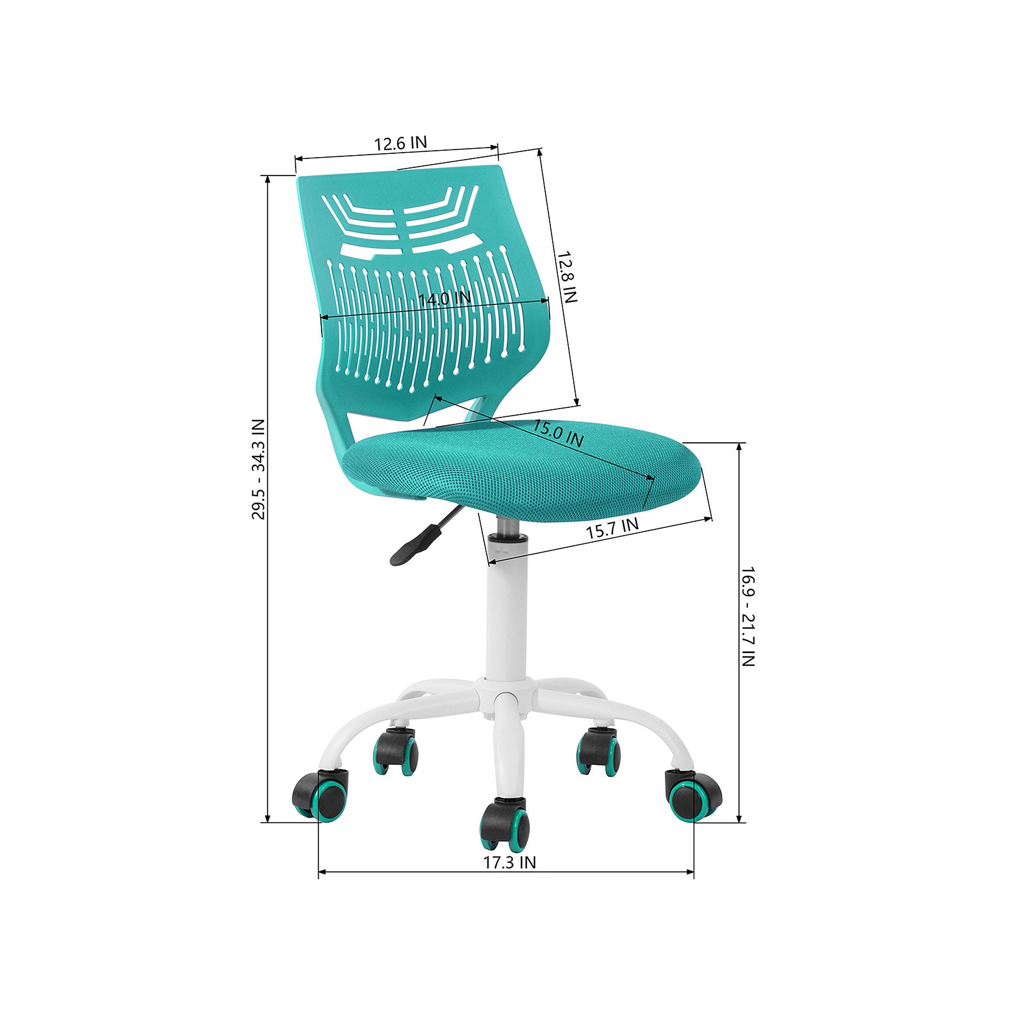 Homy Casa adjustable armless chair size diagram with measurements