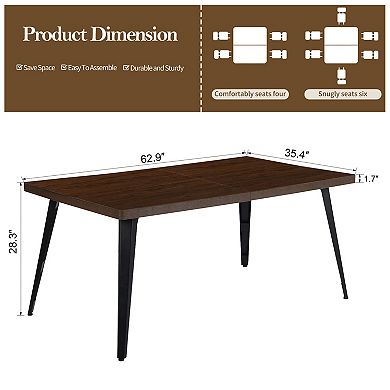 Homy Casa 62.9'' Rectangular Dining Table with Metal Legs, Seats 46