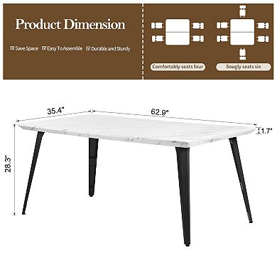 Homy Casa 62.9'' Rectangular Dining Table with Metal Legs, Seats 46