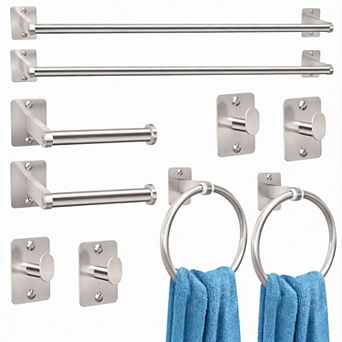 10 pc Bath Hardware Set 24" Towel Bar Robe Hook Paper Holder