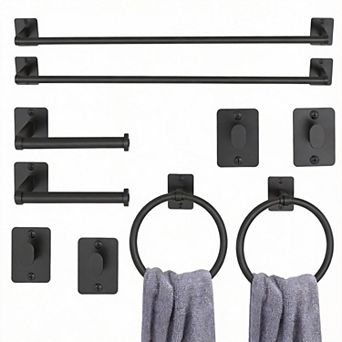 10 pc Bath Hardware Set 24" Towel Bar Robe Hook Paper Holder