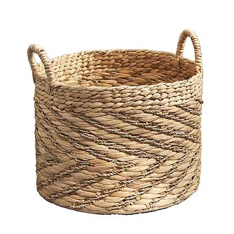 Round Water Hyacinth Seagrass Woven Basket with Handles - 15" x 15" x 11.8" - Natural Brown