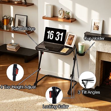 Homy Casa Adjustable Folding TV Tray Table with Cup Holder