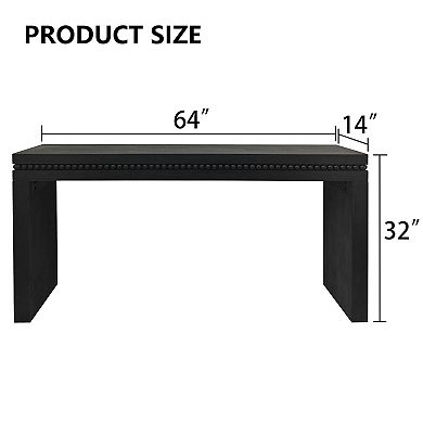 Homy Casa 64" Wood Console Table with Beaded Trim, Entryway & Living Room Accent Table, Black