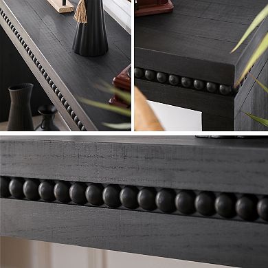 Homy Casa 64" Wood Console Table with Beaded Trim, Entryway & Living Room Accent Table, Black