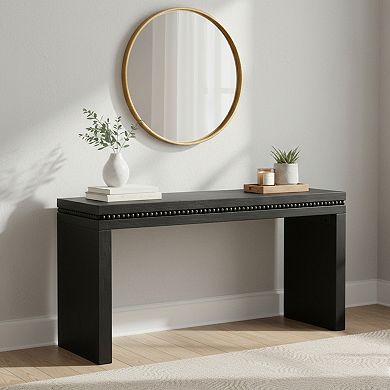 Homy Casa 64" Wood Console Table with Beaded Trim, Entryway & Living Room Accent Table, Black