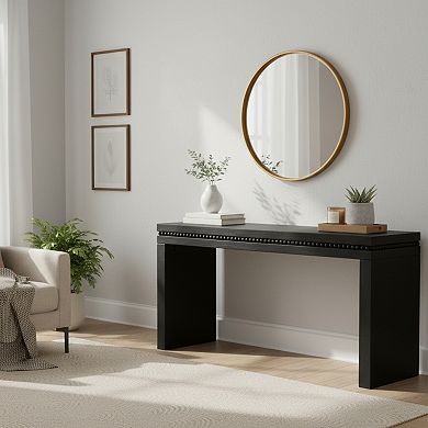 Homy Casa 64" Wood Console Table with Beaded Trim, Entryway & Living Room Accent Table, Black