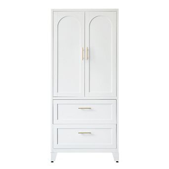 71" Tall Metal Wardrobe Cabinet with 2 Drawers and Hanging Rod, 2 Doors Wardrobe Closet with Shelf