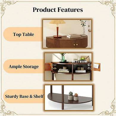 Homy Casa Entryway Console Table, Demi-Lune Wood Console with Wave Drawer Fronts