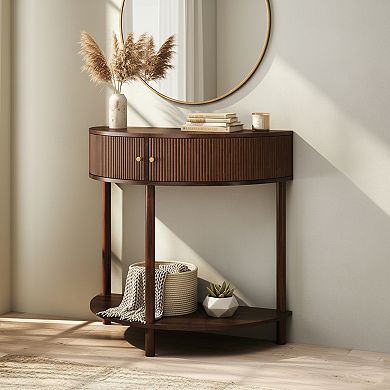 Homy Casa Entryway Console Table, Demi-Lune Wood Console with Wave Drawer Fronts