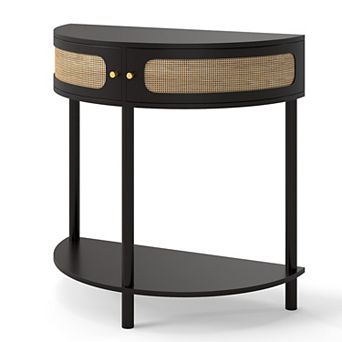 Homy Casa Entryway Console Table, Demi-Lune Wood Console with Wave Drawer Fronts