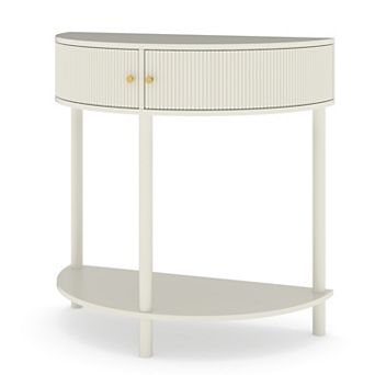 Homy Casa Entryway Console Table, Demi-Lune Wood Console with Wave Drawer Fronts