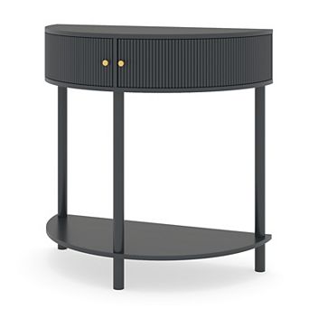 Homy Casa Entryway Console Table, Demi-Lune Wood Console with Wave Drawer Fronts