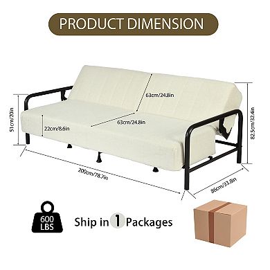 Homy Casa Convertible Futon Sofa Bed with Tufted Cushion and Metal Frame