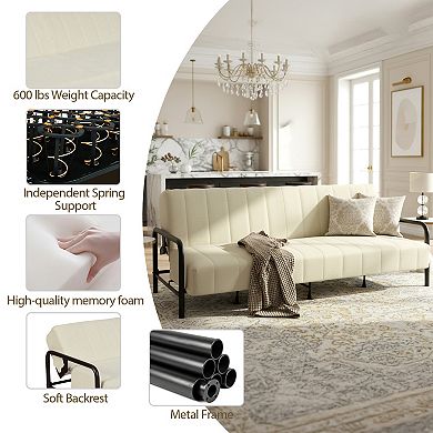 Homy Casa Convertible Futon Sofa Bed with Tufted Cushion and Metal Frame