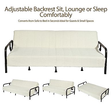 Homy Casa Convertible Futon Sofa Bed with Tufted Cushion and Metal Frame