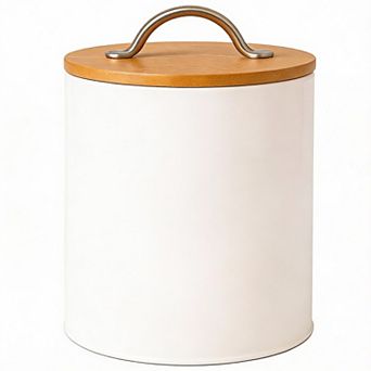 Off White Airtight Cookie Jar 0.6 Gal Bamboo Lid Farmhouse Tin Gift