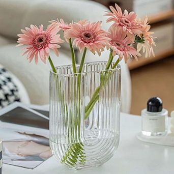ELLIPSE U-SHAPED FLUTED STRIPED DECORATIVE VASE