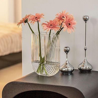 ELLIPSE U-SHAPED FLUTED STRIPED DECORATIVE VASE