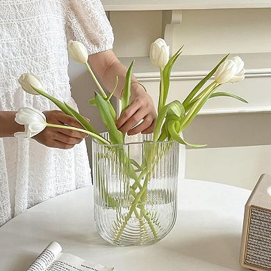 ELLIPSE U-SHAPED FLUTED STRIPED DECORATIVE VASE