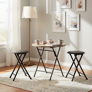 Homy Casa Folding Round Stool, Metal Frame, Compact Seating