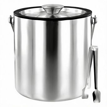 3L Stainless Steel Insulated Ice Bucket with Lid Strainer Tong