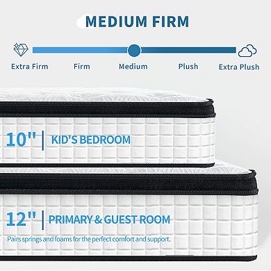 QUEEN 12 in. CertiPUR-US Hybrid Mattress Individual Pocket Spring 7-Zoned Memory Foam
