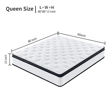 QUEEN 12 in. CertiPUR-US Hybrid Mattress Individual Pocket Spring 7-Zoned Memory Foam
