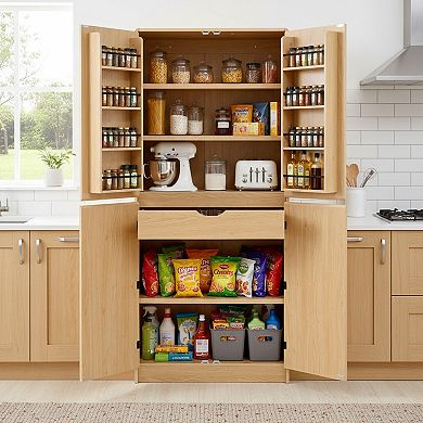 Homy Casa 72" Tall Pantry Cabinet with Adjustable Shelves for Kitchen or Dining Room