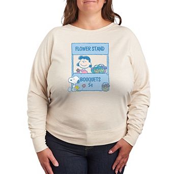 Plus Size Peanuts Lucy's Flower Stand French Terry Long Sleeve Tee