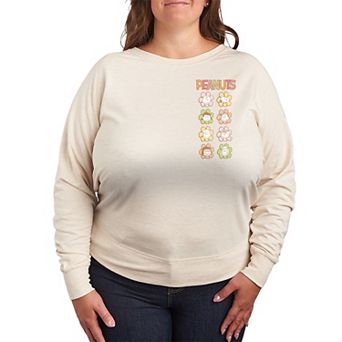 Plus Size Peanuts Group Flower Faces French Terry Long Sleeve Tee