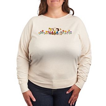 Plus Size Peanuts Group Flowers French Terry Long Sleeve Tee