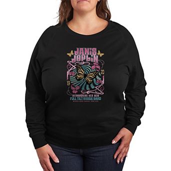 Plus Size Janis Joplin Butterfly Vintage Band French Terry Long Sleeve Tee